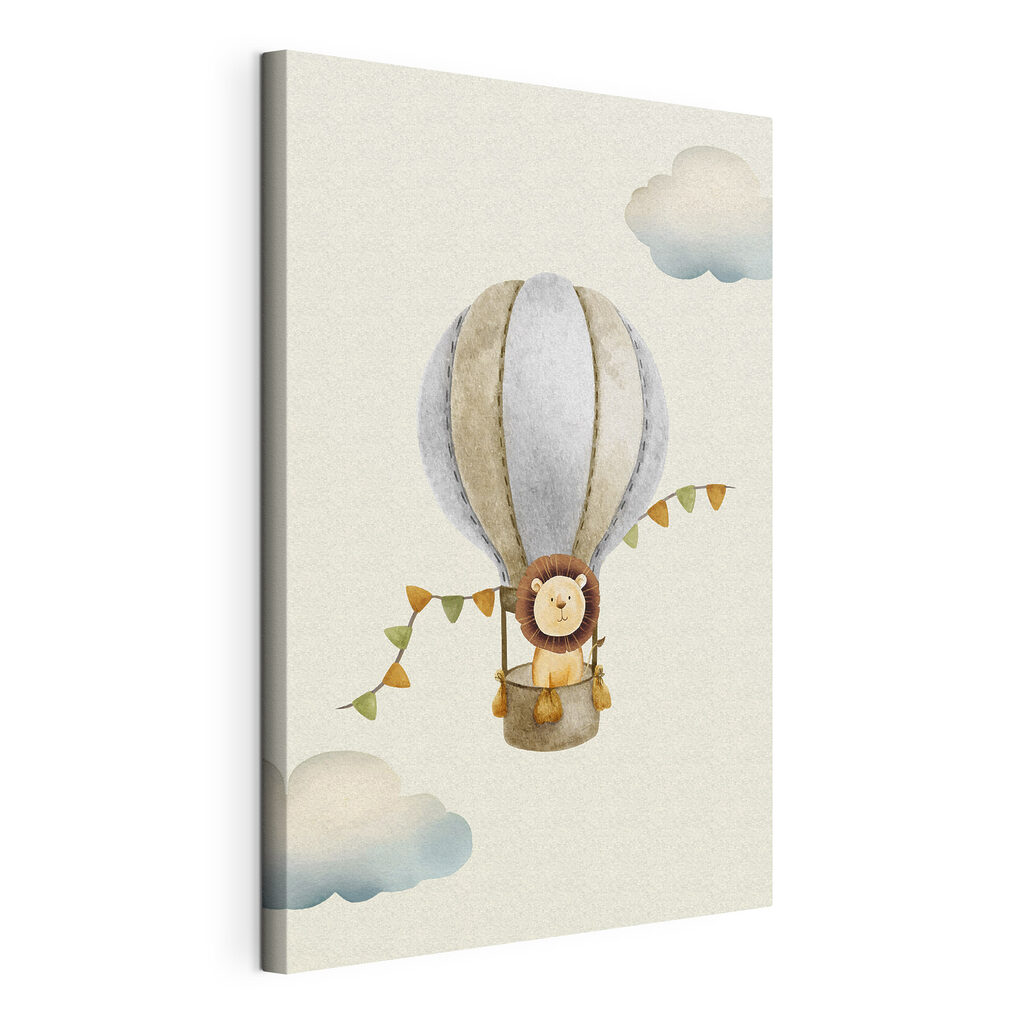A lion in a hot air balloon