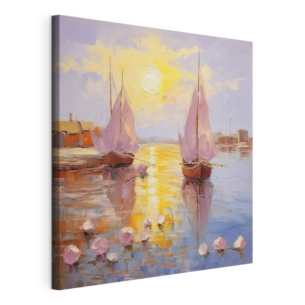 A painting of boats on water