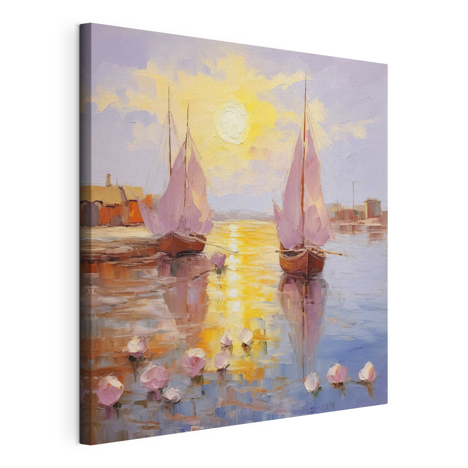 A painting of boats on water
