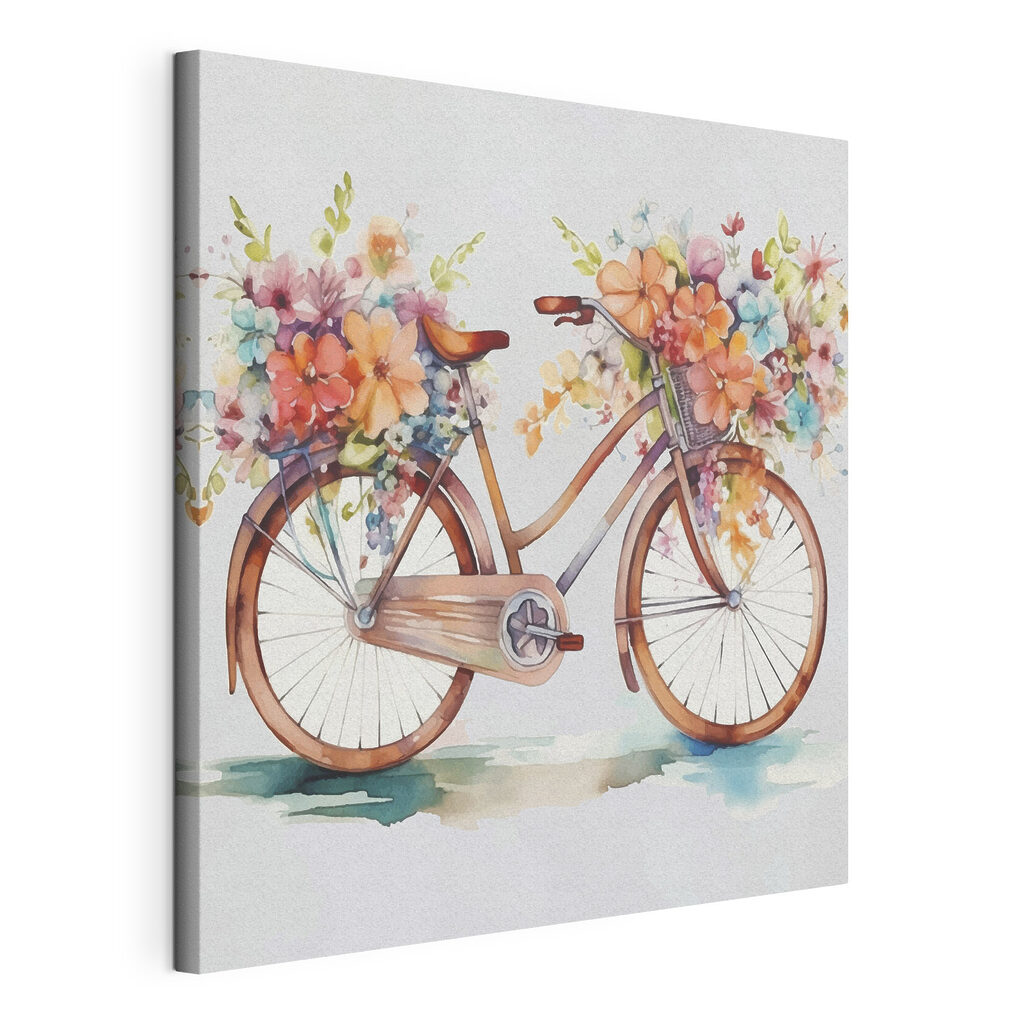 A watercolor painting of a bicycle with flowers on it A watercolor painting of a bicycle with flowers on it