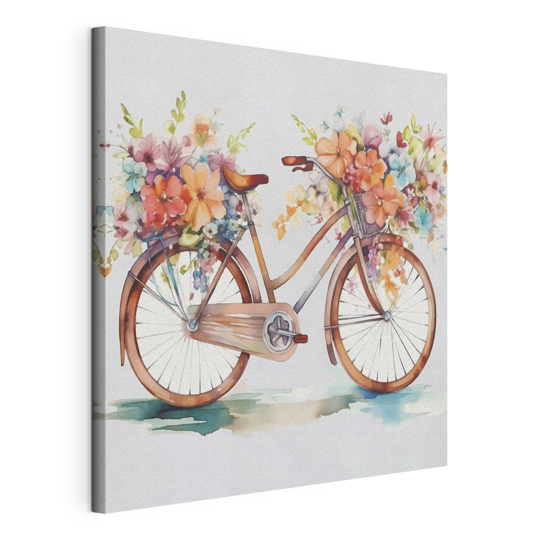 A watercolor painting of a bicycle with flowers on it A watercolor painting of a bicycle with flowers on it