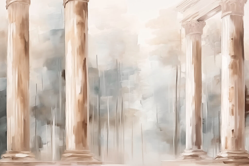 Painting of a building with columns Painting of a building with columns