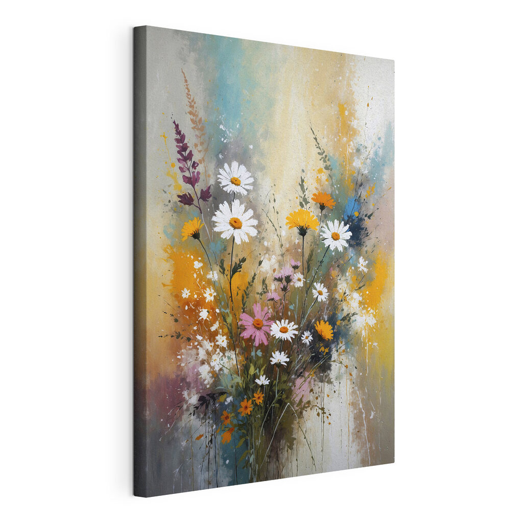 A painting of flowers and leaves