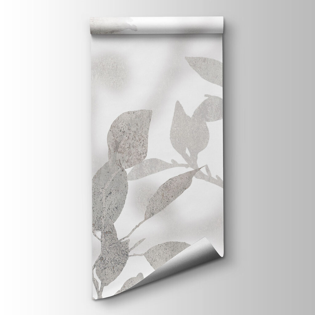 White and gray background with plants and leaves