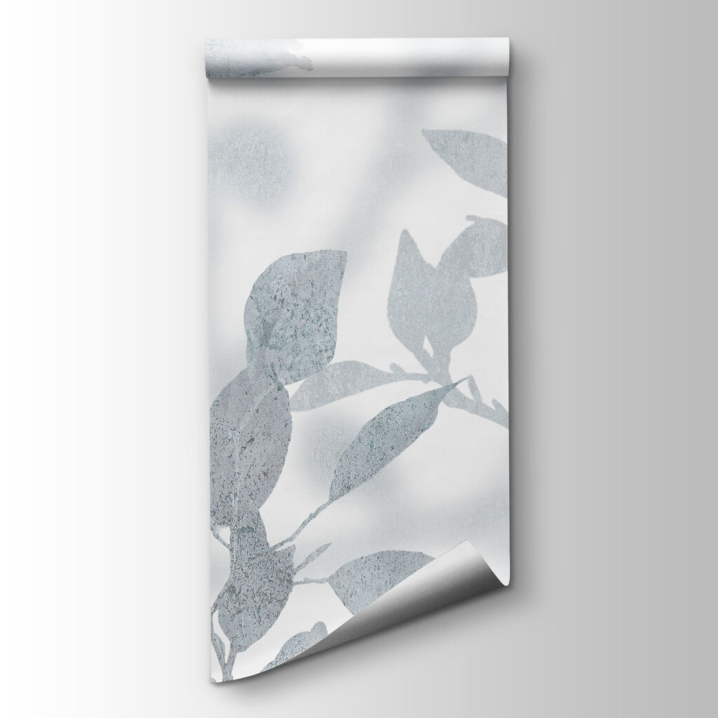 White and gray background with leaves and brush strokes
