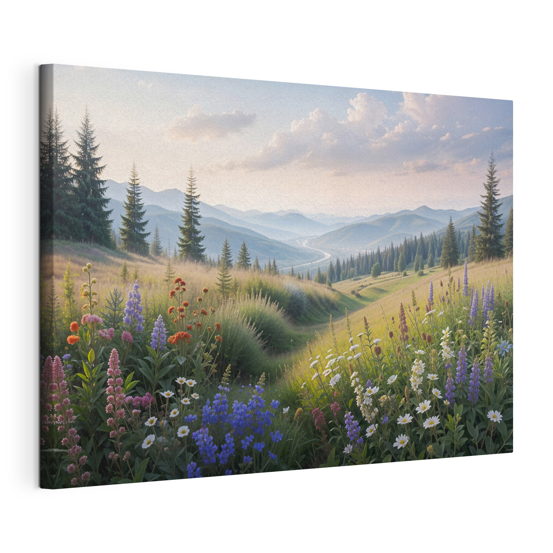 A field of flowers and trees