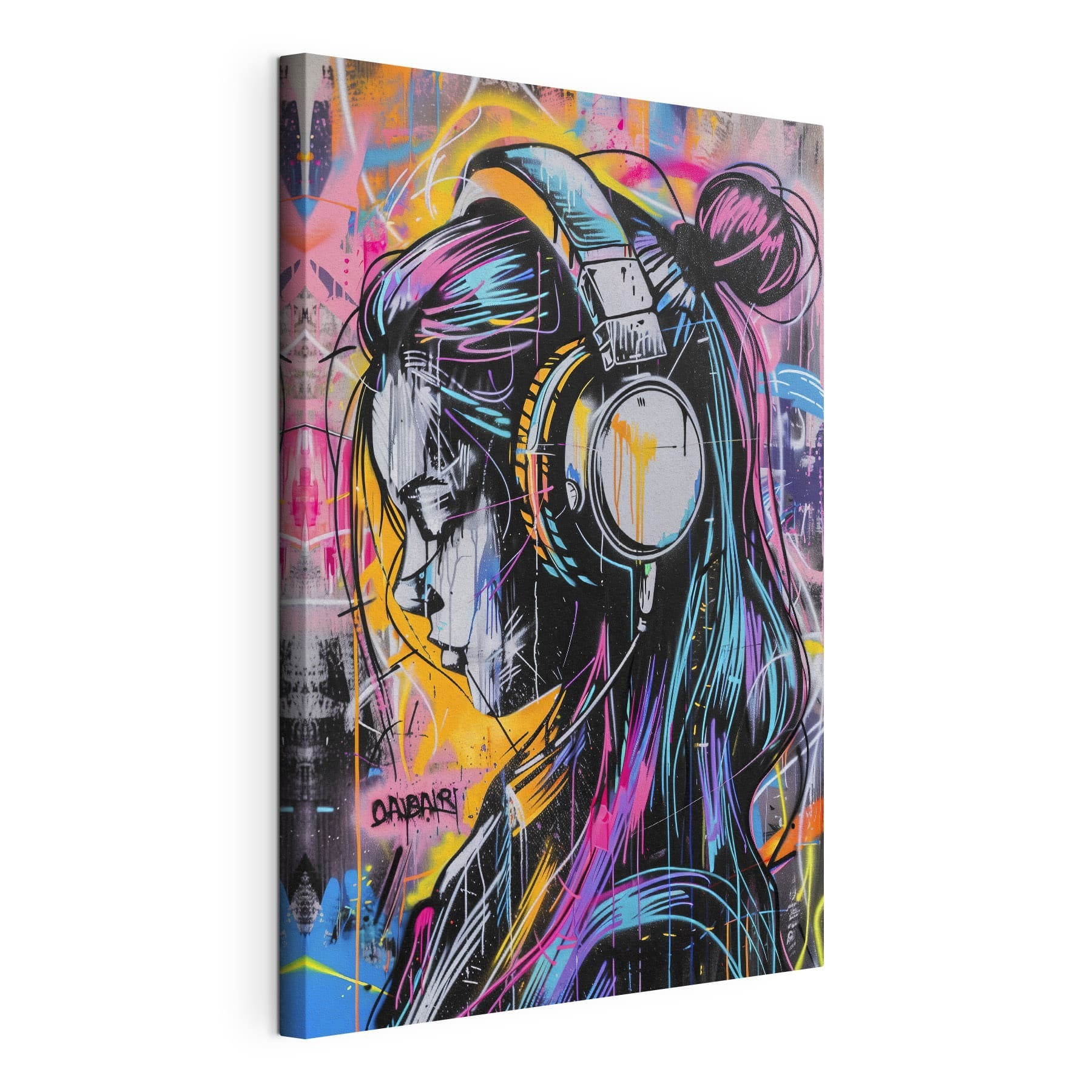 Graffiti of a woman with headphones Graffiti of a woman with headphones