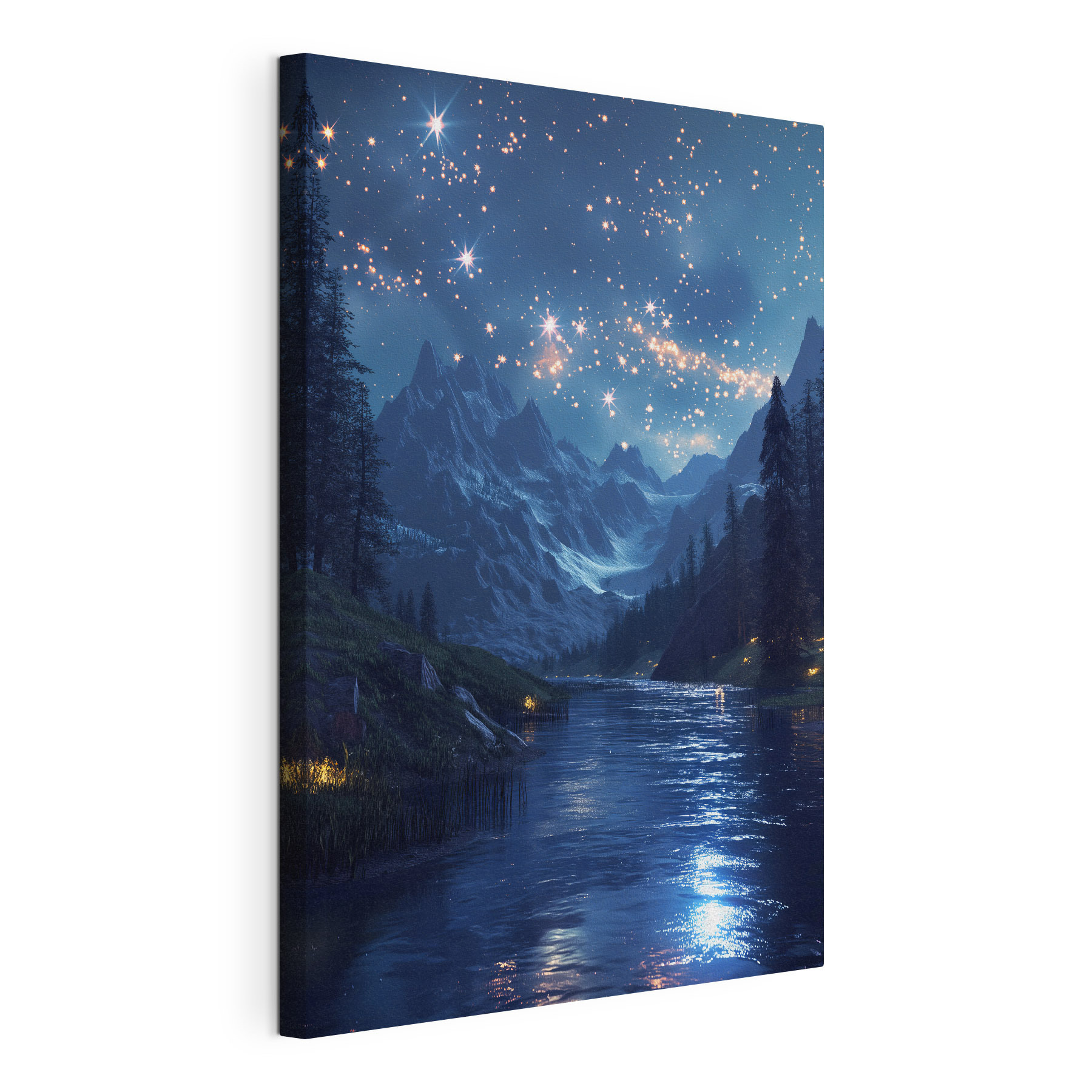 River with a mountain and stars in the sky River with a mountain and stars in the sky