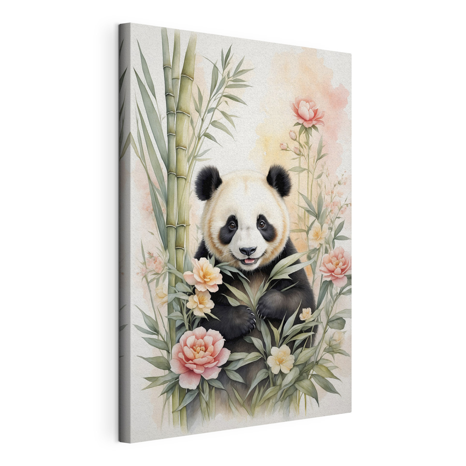 Panda bear with flowers and bamboo Panda bear with flowers and bamboo