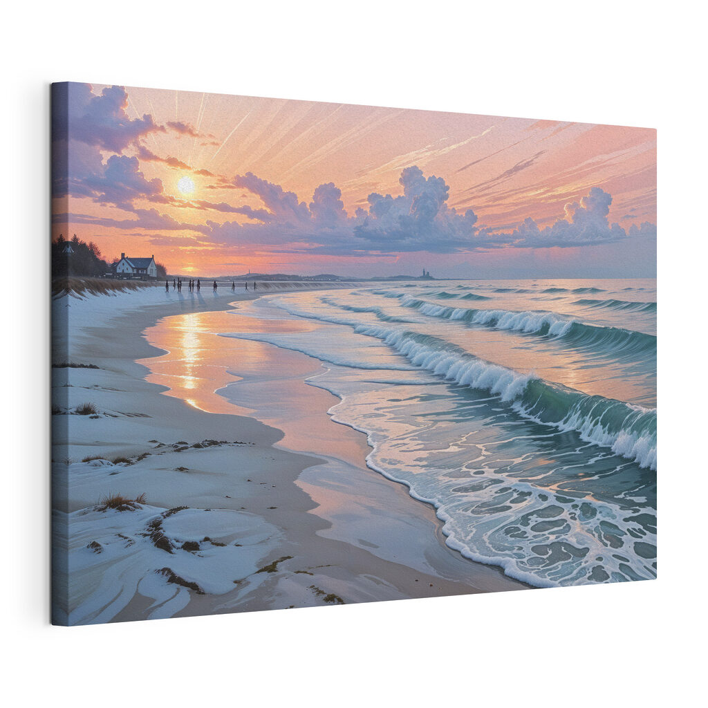 Beach with waves and people on it