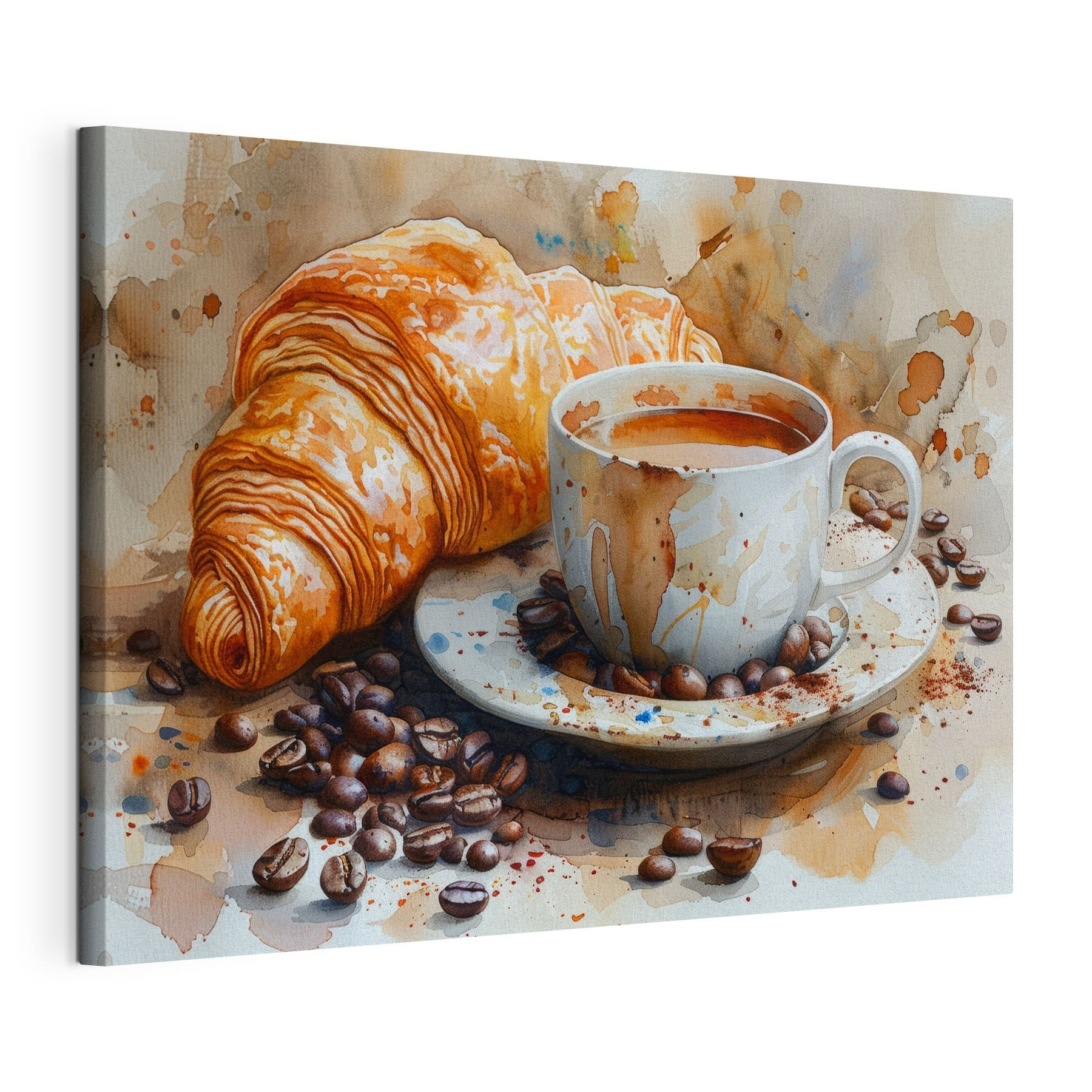 Watercolor of a cup of coffee and a croissant Watercolor of a cup of coffee and a croissant