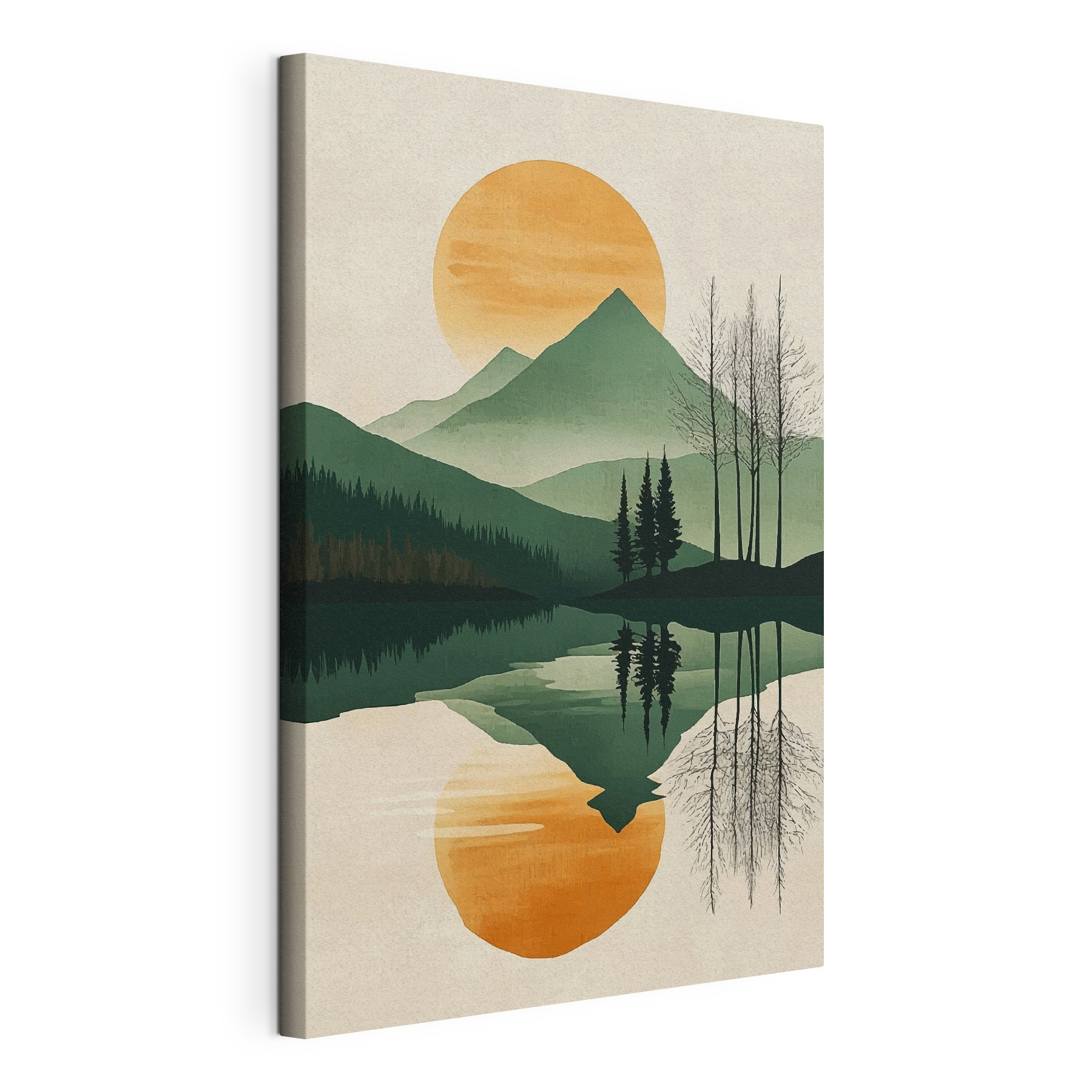 Landscape of mountains and trees and a lake