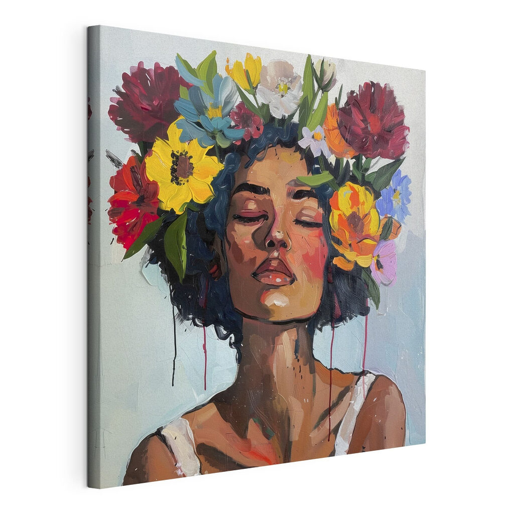 A painting of a woman with flowers in her hair