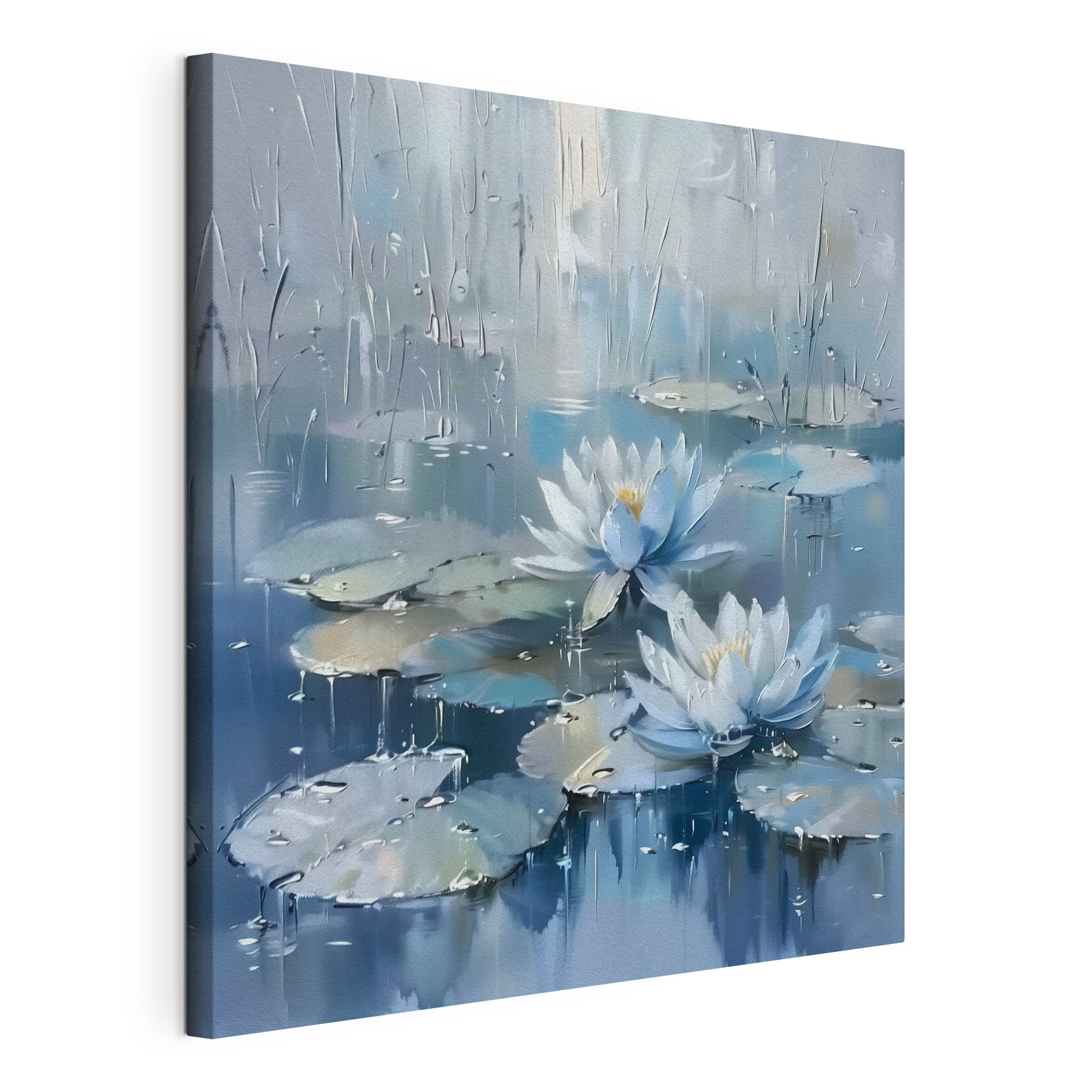 Painting of water lilies and leaves