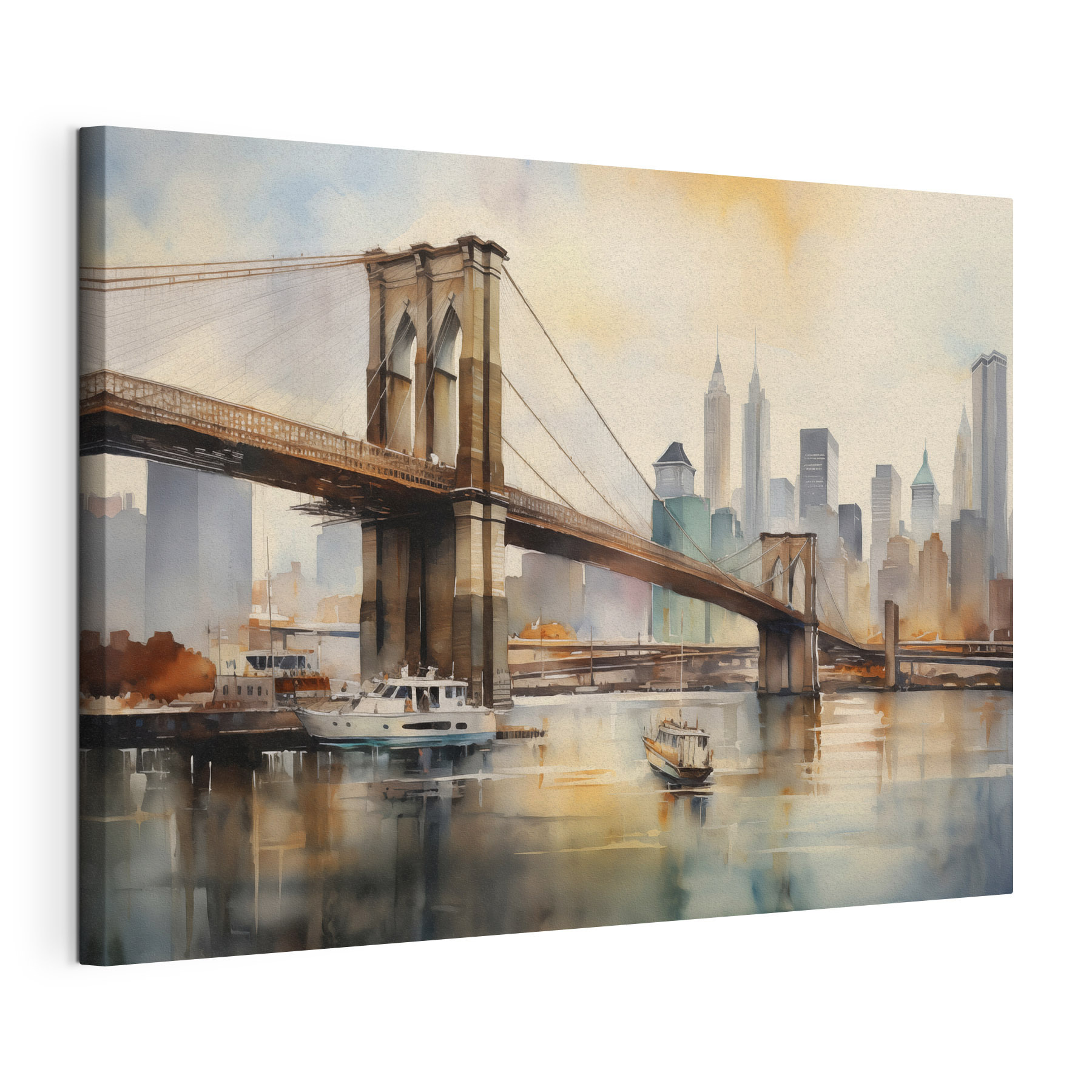 Watercolor of a bridge and a city Watercolor of a bridge and a city