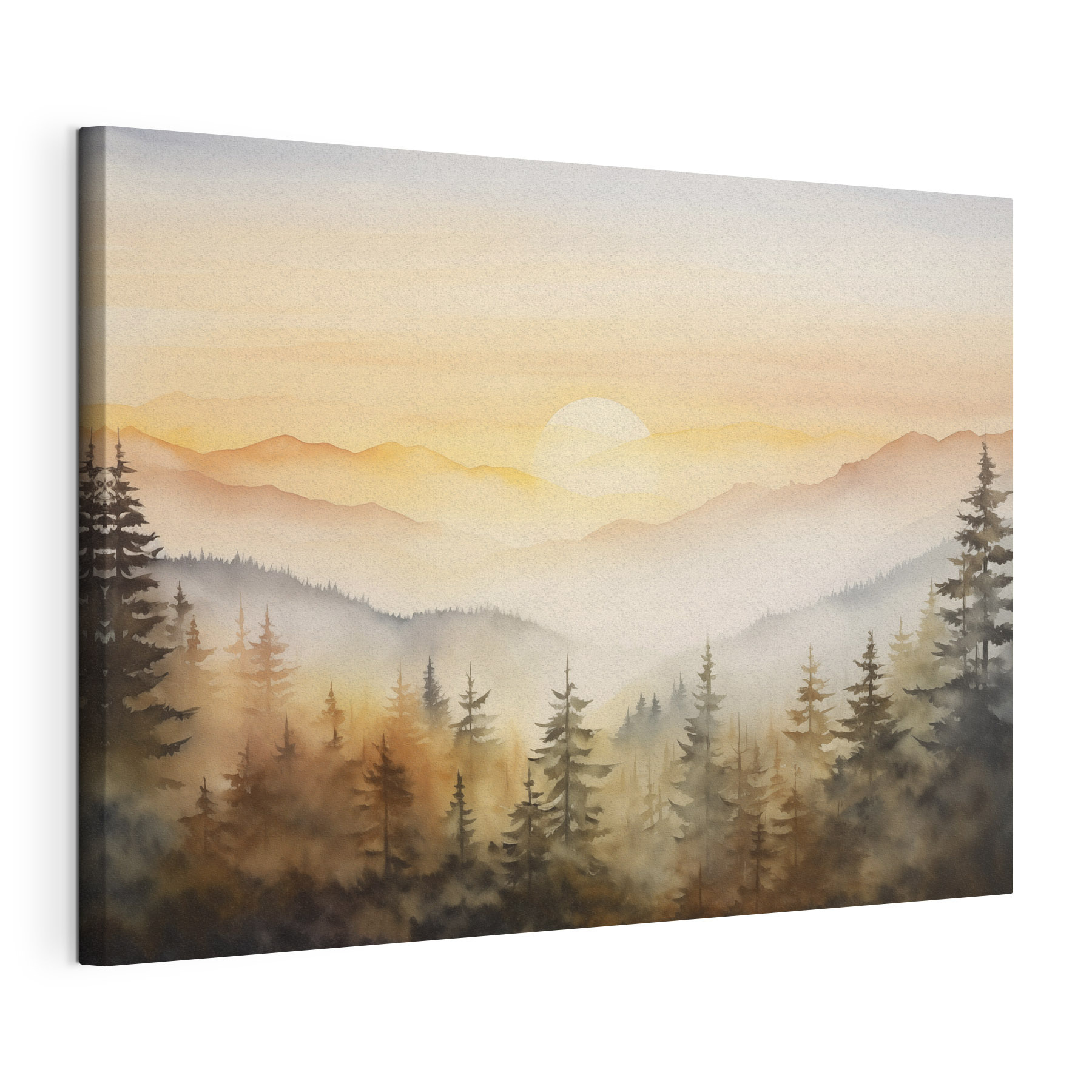 Watercolor painting of a forest and mountains Watercolor painting of a forest and mountains