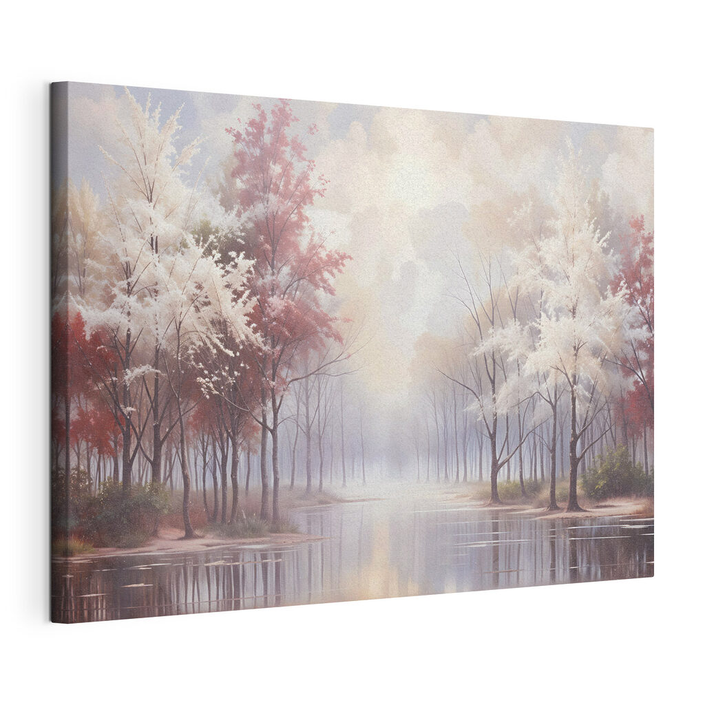 Water body with trees and a cloudy sky