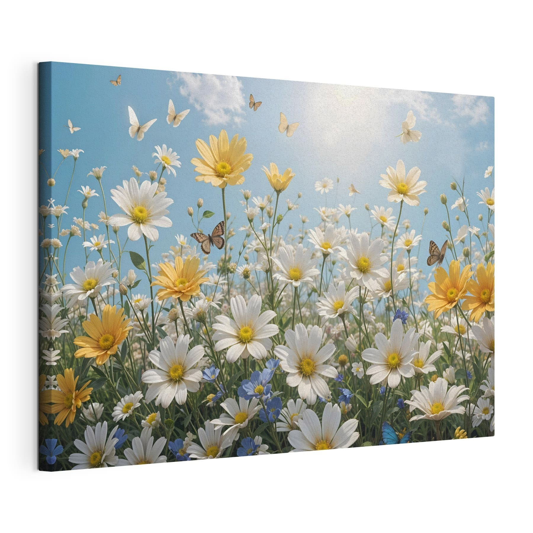 Group of butterflies flying over a field of flowers Group of butterflies flying over a field of flowers