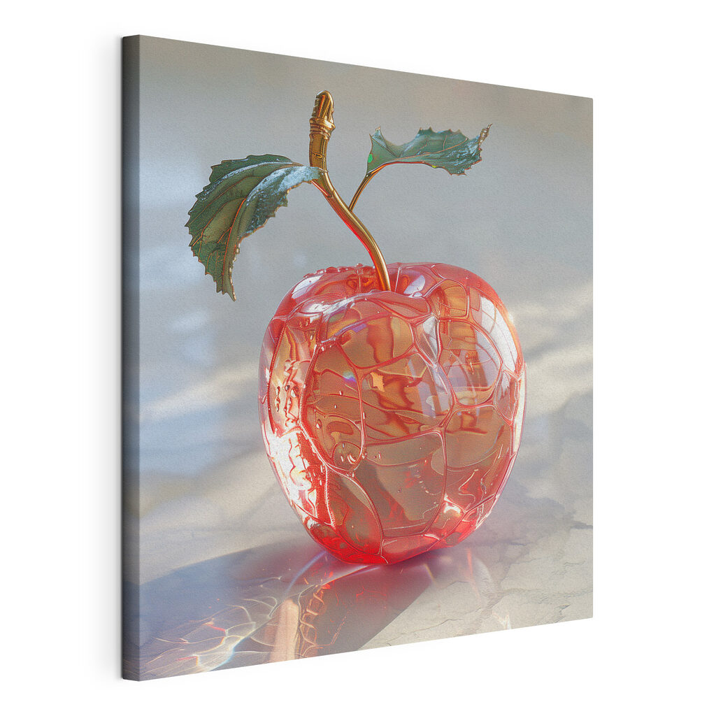 Glass apple with a stem and leaves
