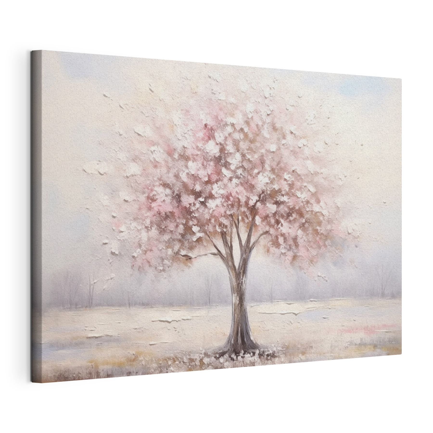 Painting of a tree with pink flowers