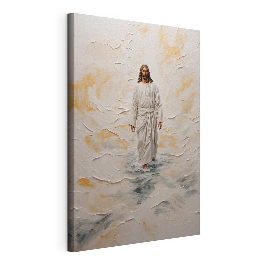 Painting of a man in a robe standing in water Painting of a man in a robe standing in water