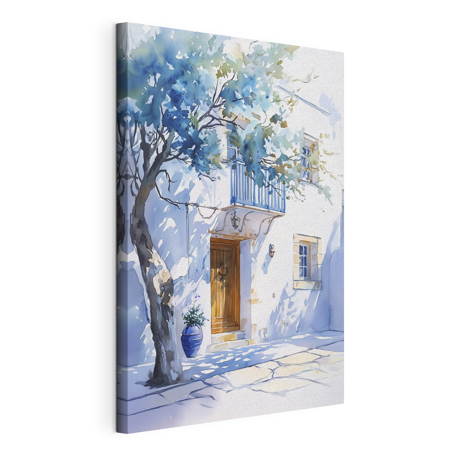 Watercolor of a building with a tree and a balcony Watercolor of a building with a tree and a balcony