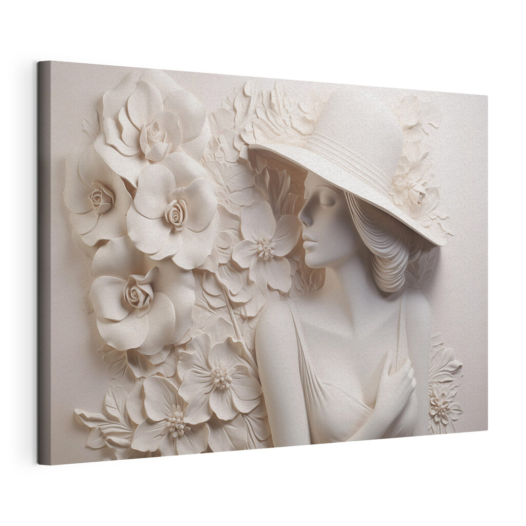 Statue of a woman wearing a hat