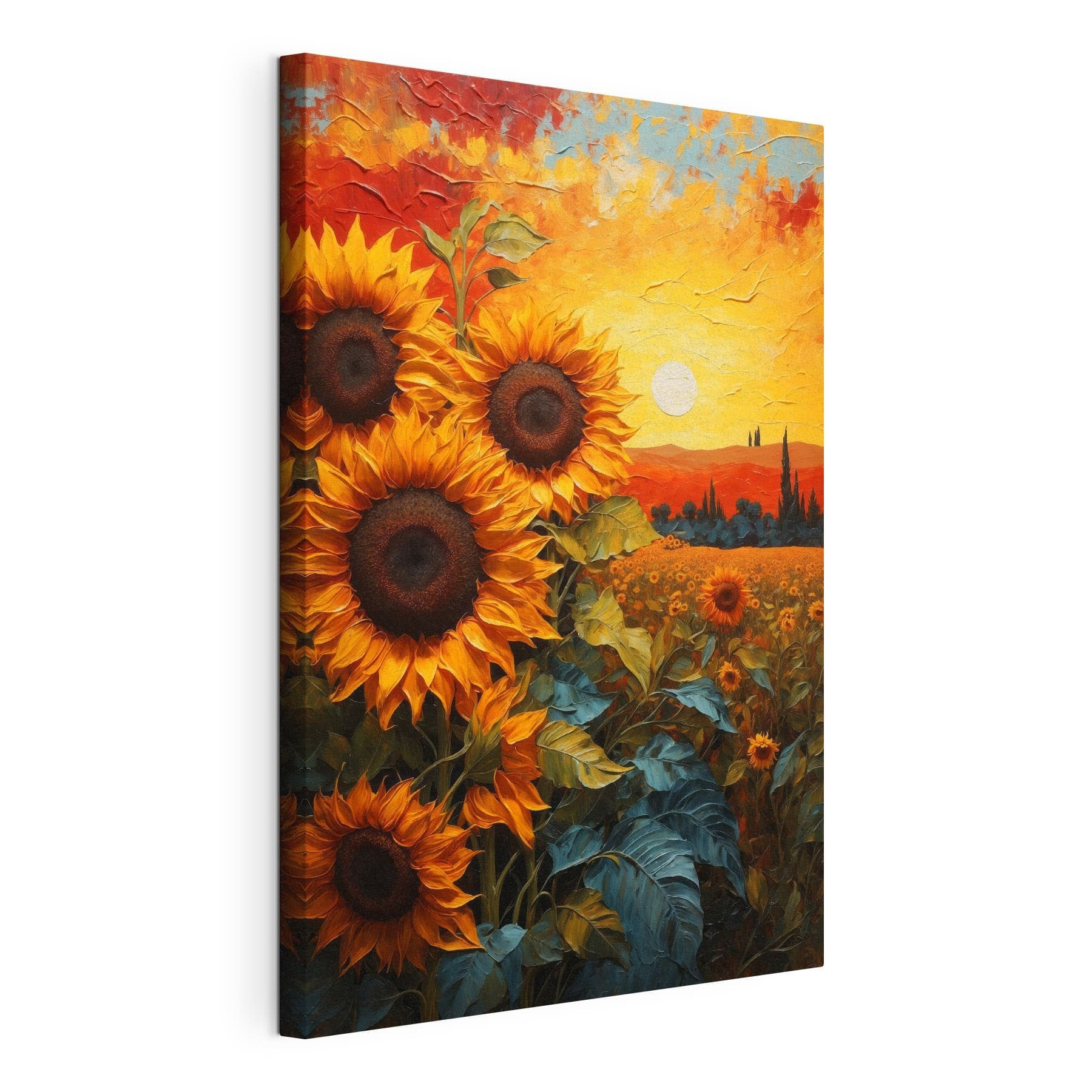 Painting of sunflowers in a field