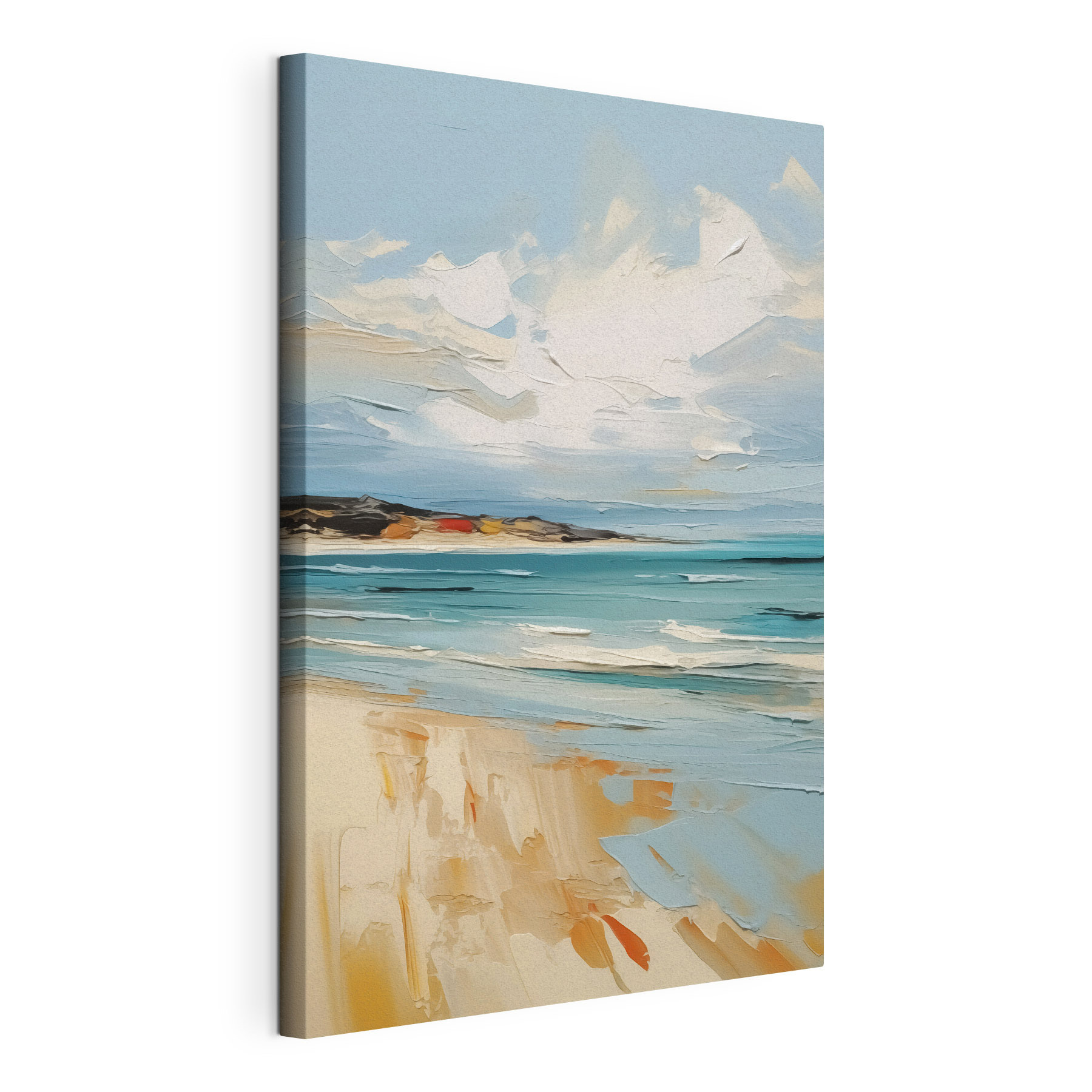 Painting of a beach and water Painting of a beach and water