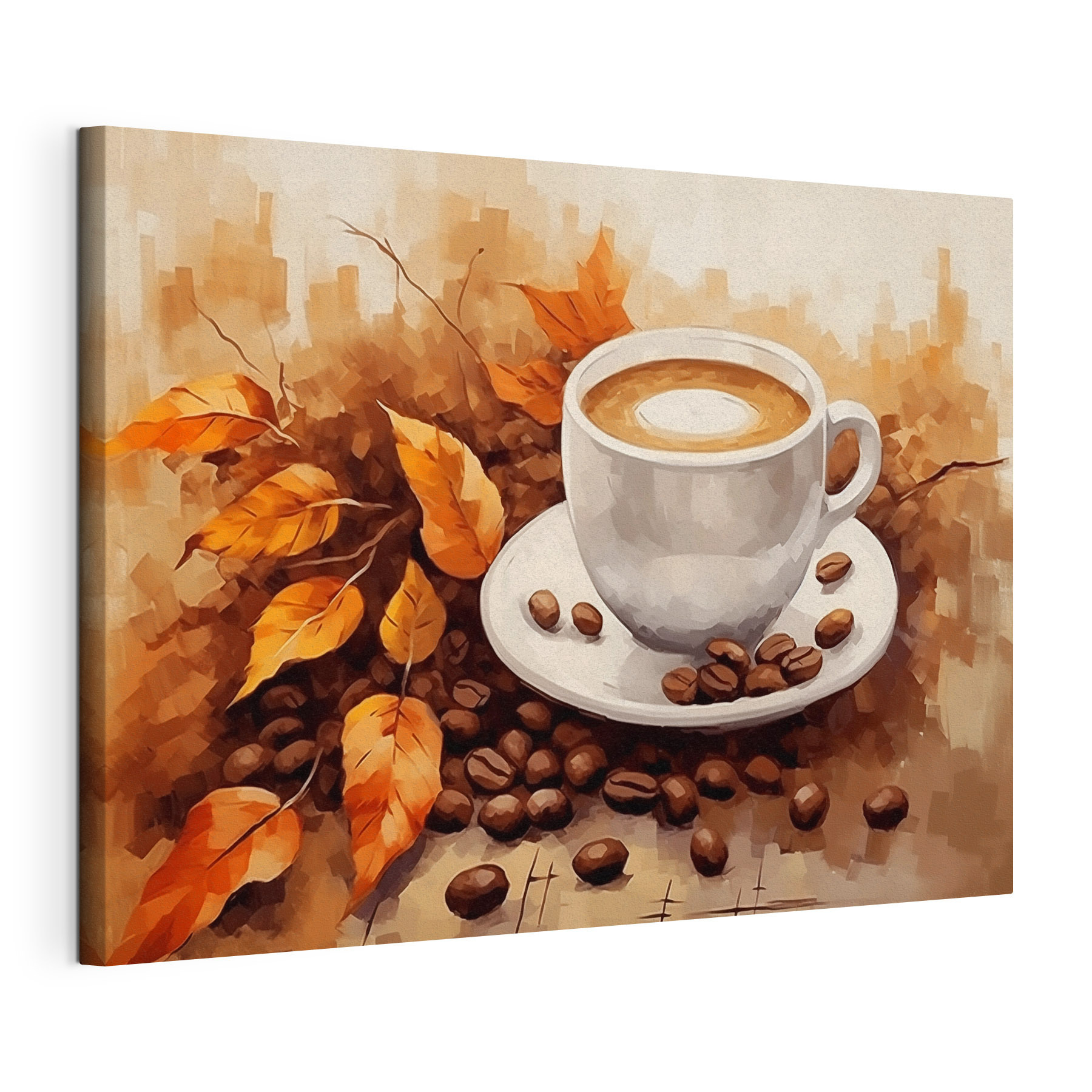 Coffee cup and beans on a saucer