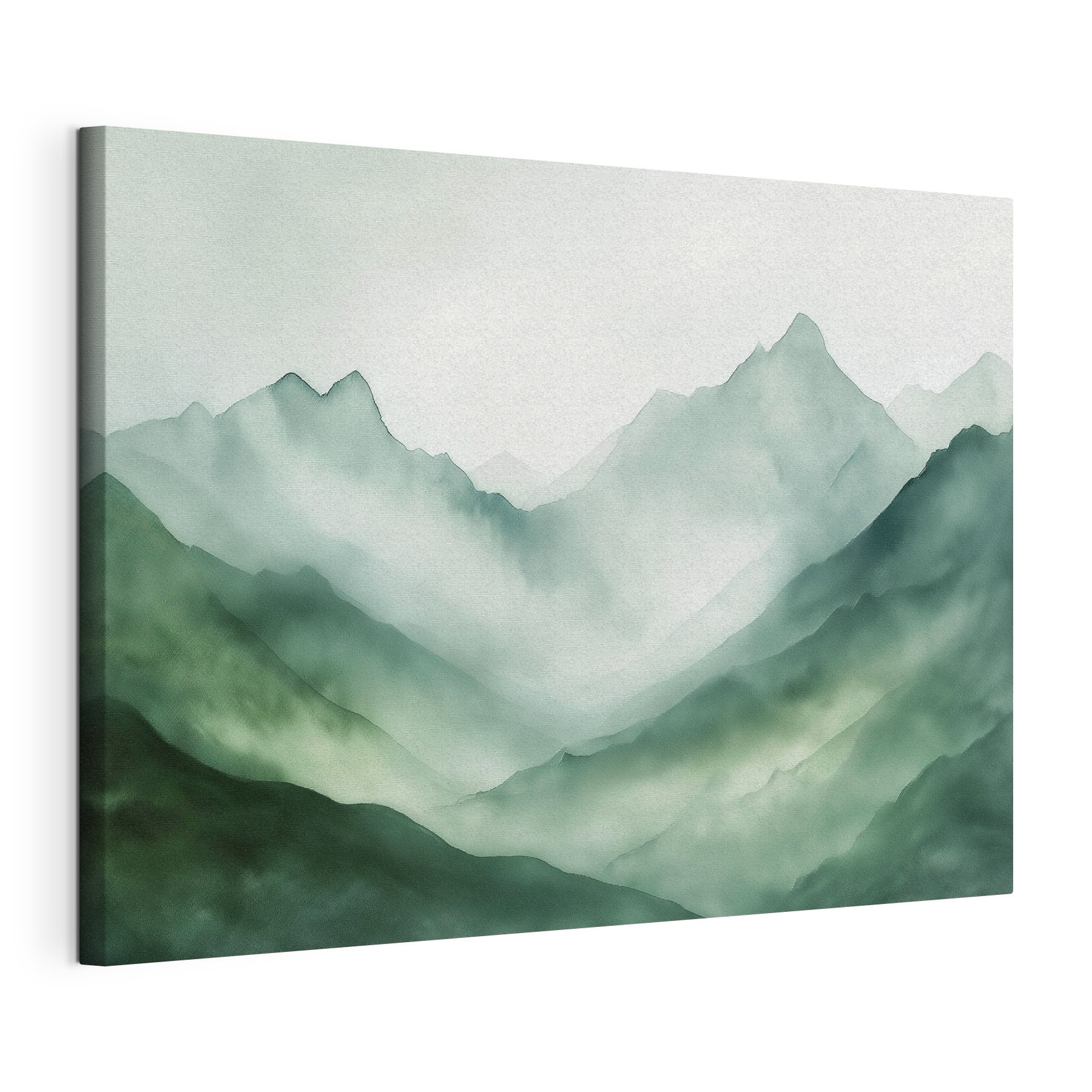 Painting of mountains and fog