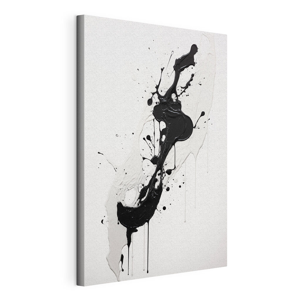 Black and white paint splattered on a white surface Black and white paint splattered on a white surface