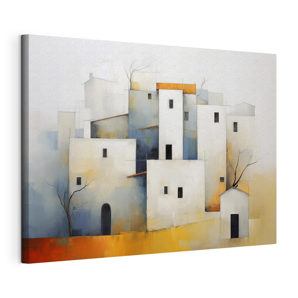 Painting of a group of buildings Painting of a group of buildings