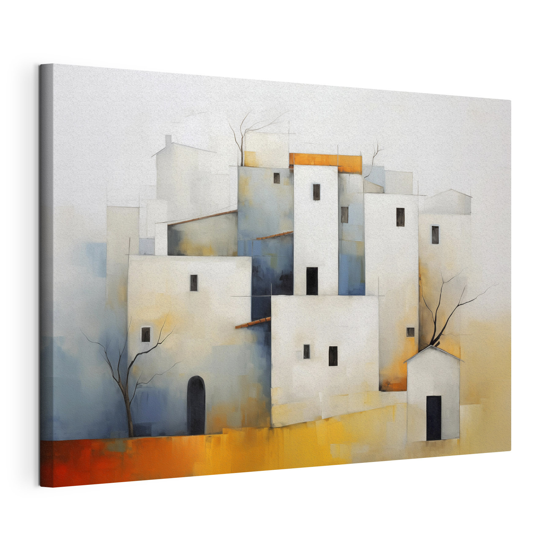 Painting of a group of buildings Painting of a group of buildings