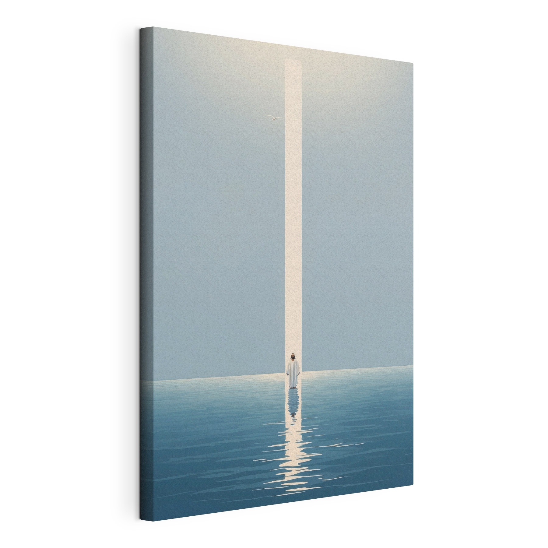 A person standing in water with a light beam A person standing in water with a light beam