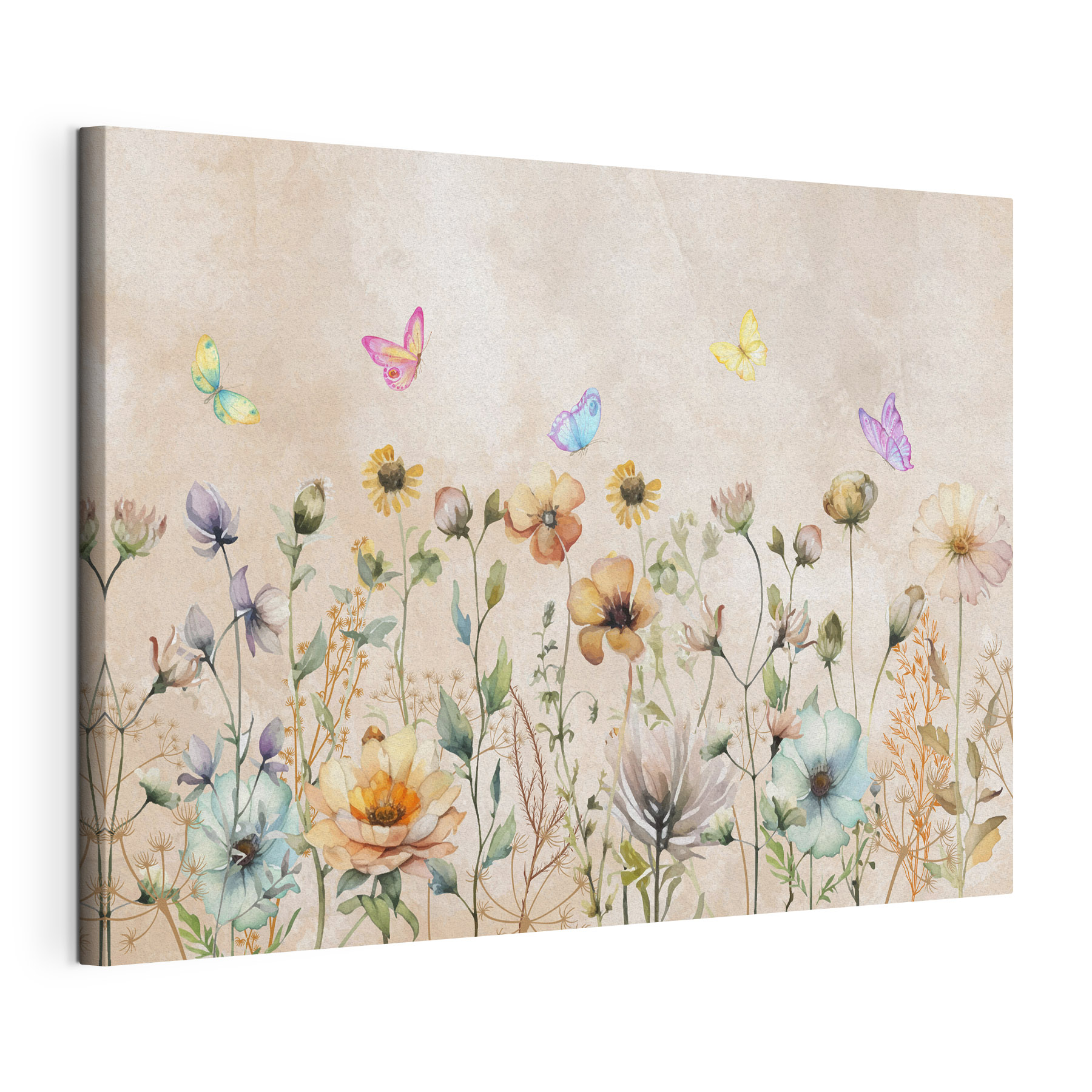 A painting of flowers and butterflies