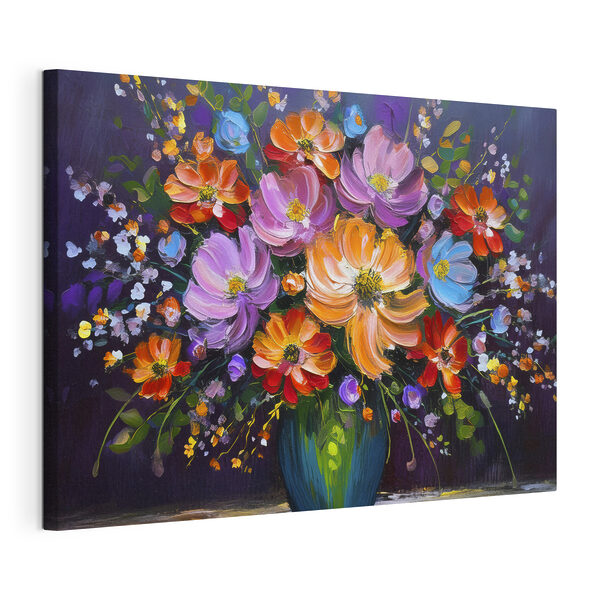 A painting of flowers in a vase A painting of flowers in a vase
