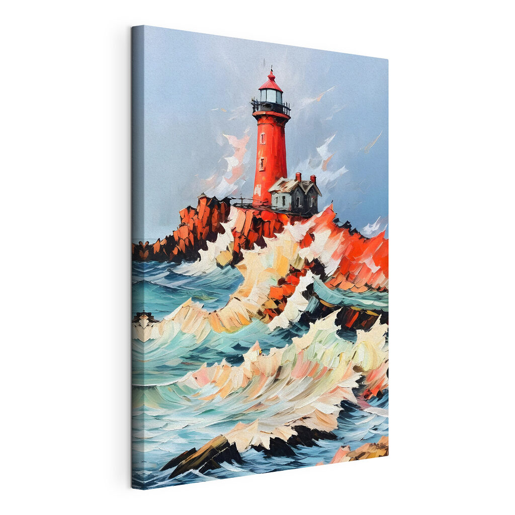 Painting of a lighthouse in the ocean