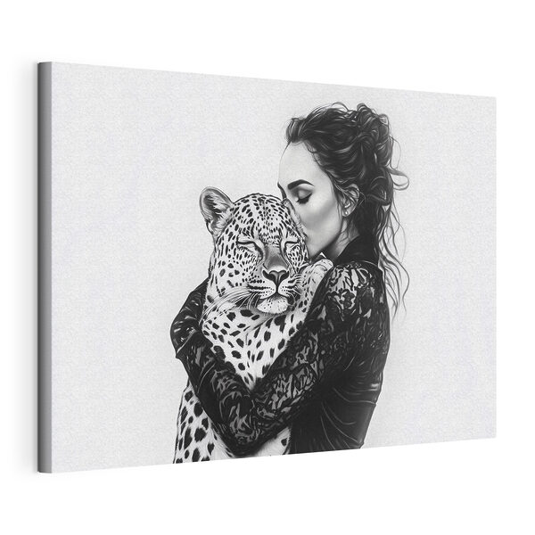 Žena objímající leoparda Obraz Žena objímající leoparda