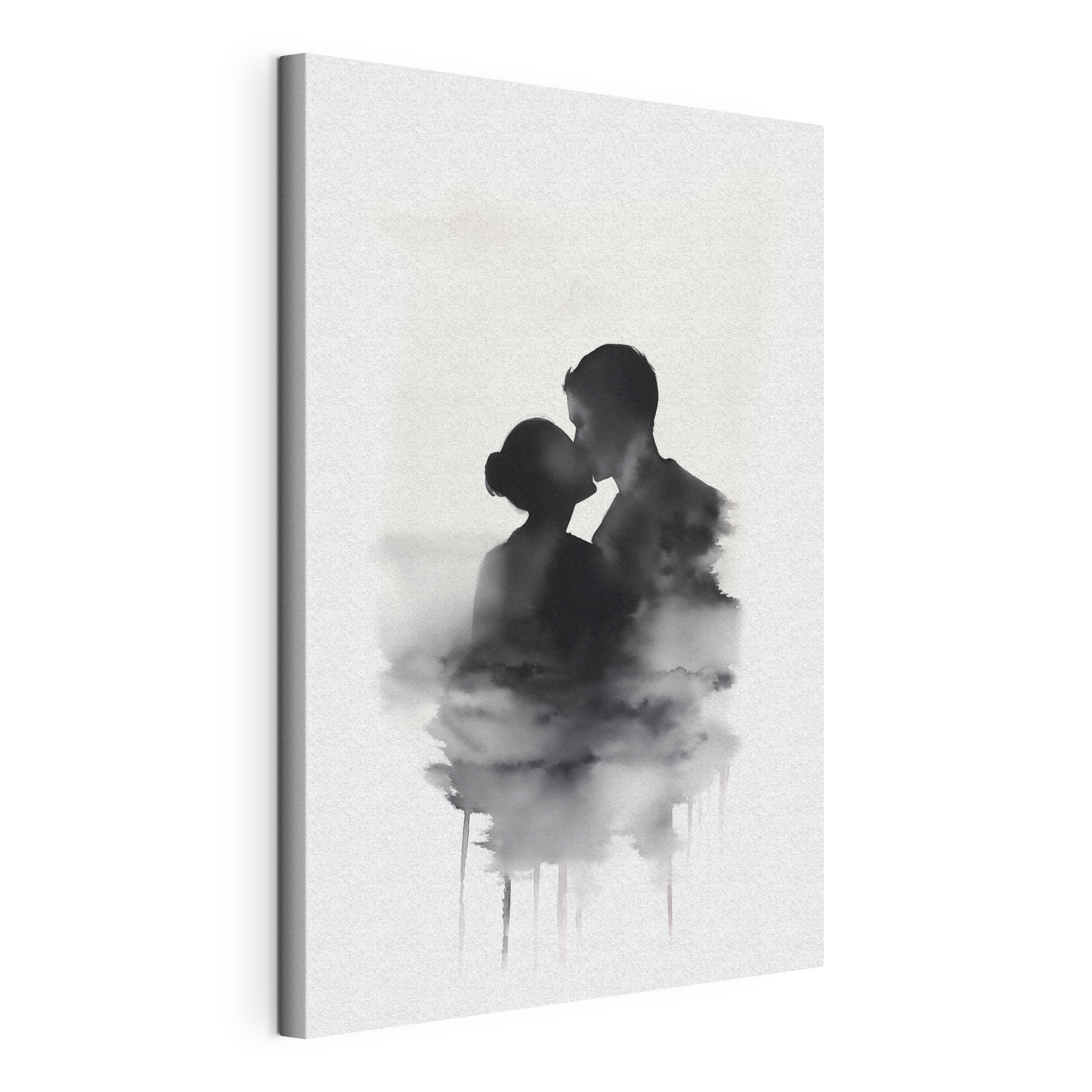 Man and woman kissing in the clouds