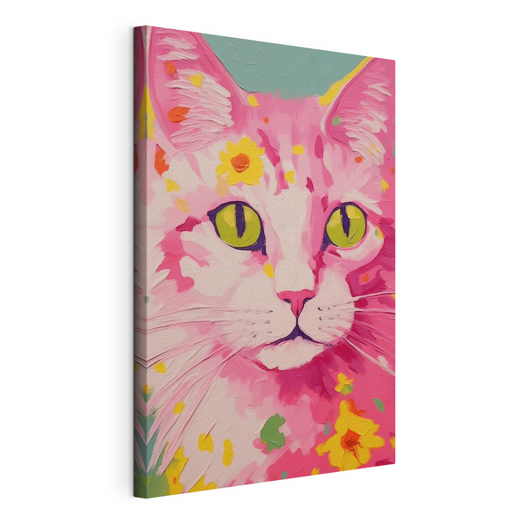 Painting of a cat with flowers on it Painting of a cat with flowers on it