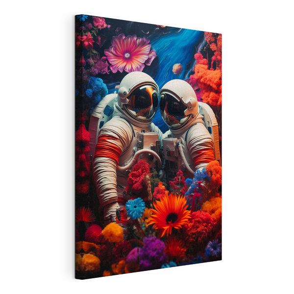 Obraz Dva astronauti ve skafandrech a květiny