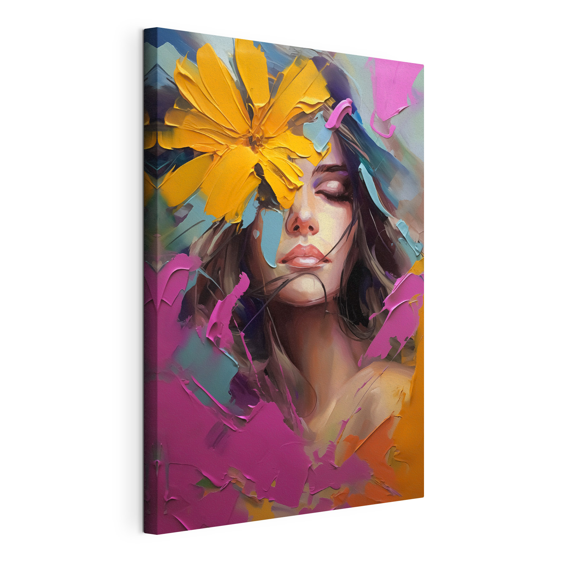 Painting of a woman with flowers on her face Painting of a woman with flowers on her face