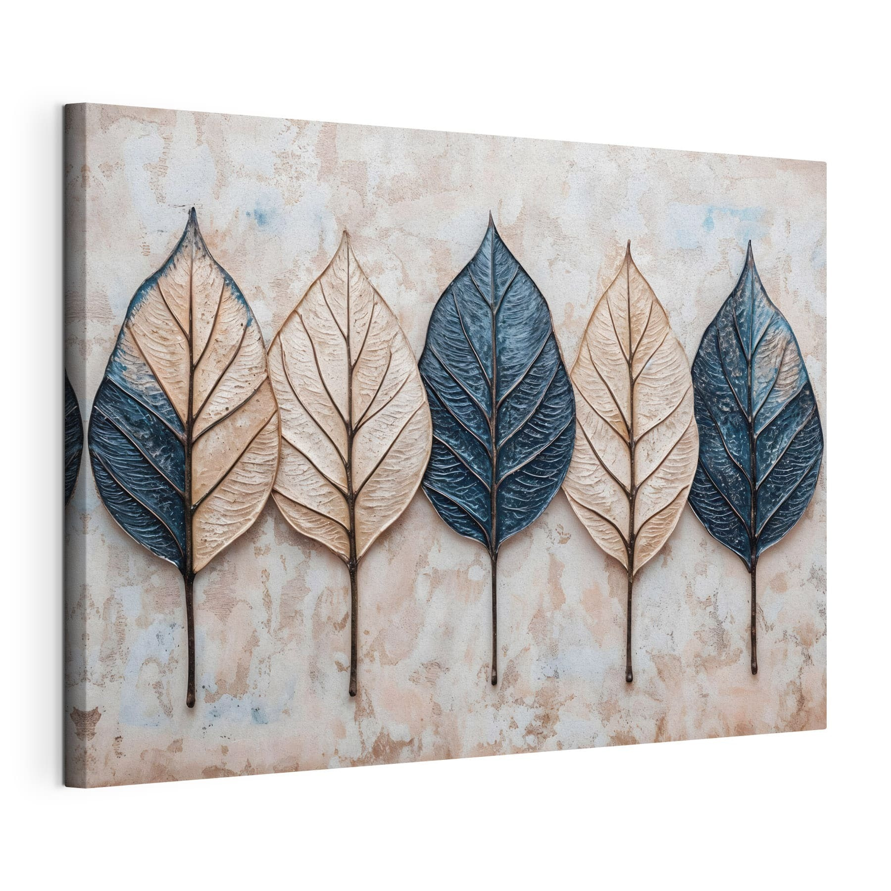 Row of leaves on a marble surface