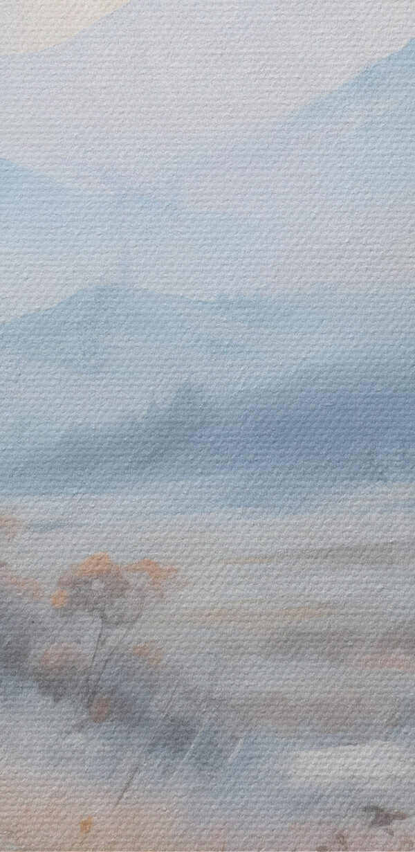 Landscape with a snowy field and mountains