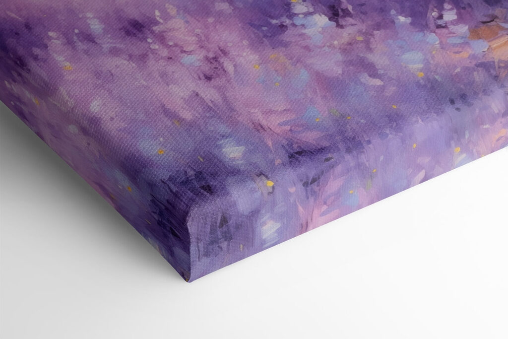 Painting of a house in a lavender field