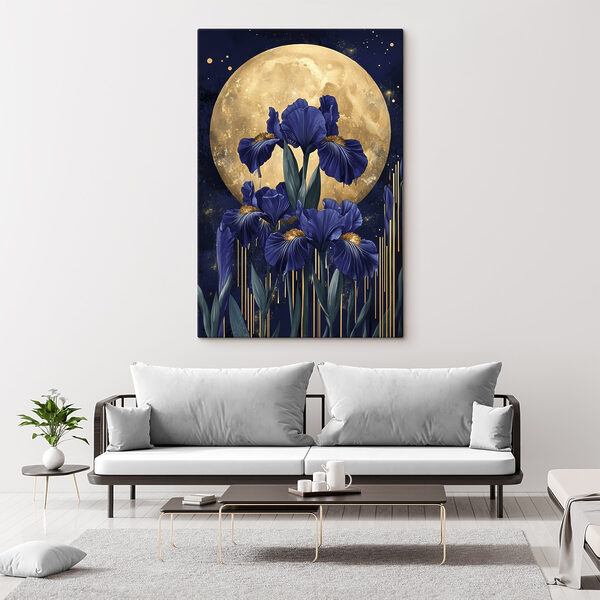 Painting of flowers and a moon