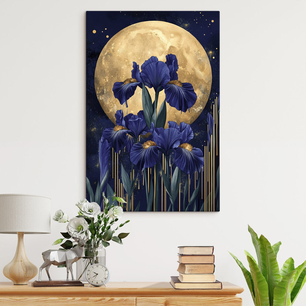 Painting of flowers and a moon