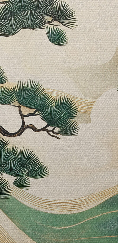 Painting of trees and waves