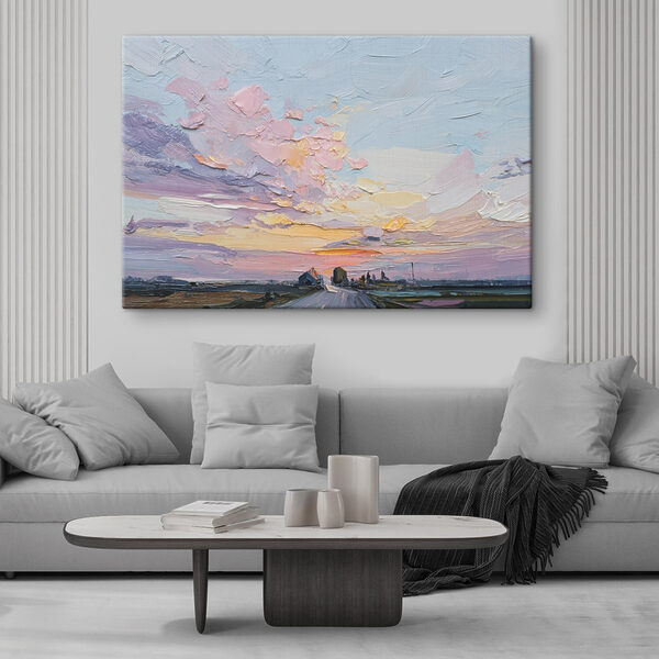 Painting of a road and buildings